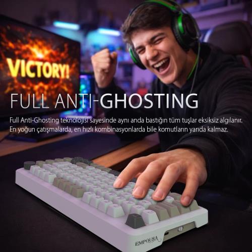 INCA IKG-455 EMPOUSA GASKET HOT SWAP POSH TRİ-MODE MAKRO RGB MEKANIK GAMING KLAVYE-BEYAZ kablosuz ve kablolu kulanma özl